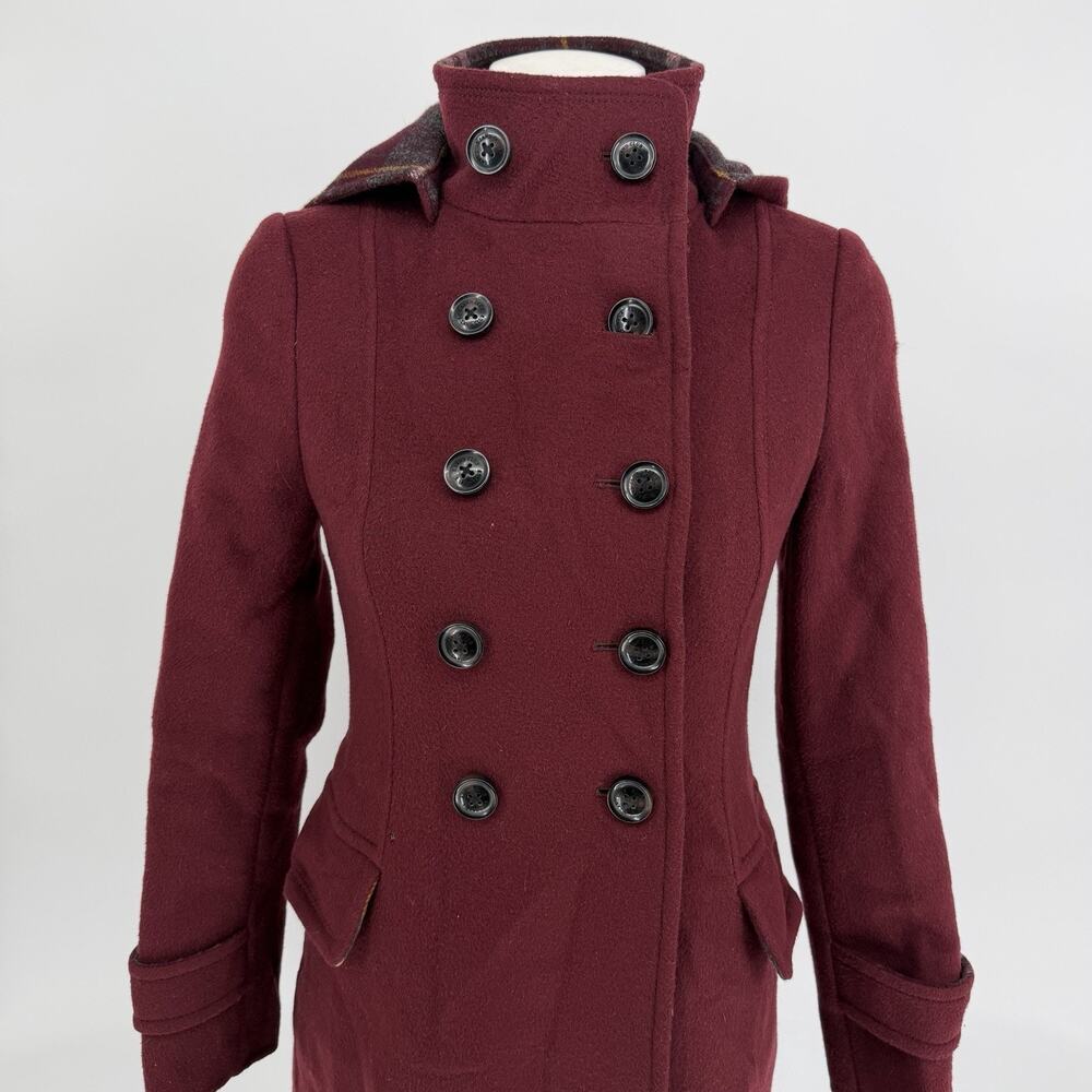 Pea Coat Burgundy Wool Rabbit Hair S/M Plaid Whimsygoth Dark Academia Old Money